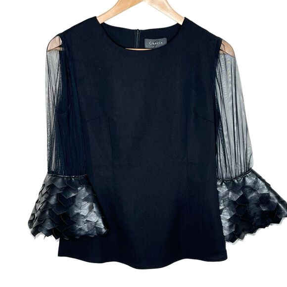 Gracia Sheer Flare Bell Sleeve Blouse Top Black Womens Small Whimsigoth - Picture 1 of 7